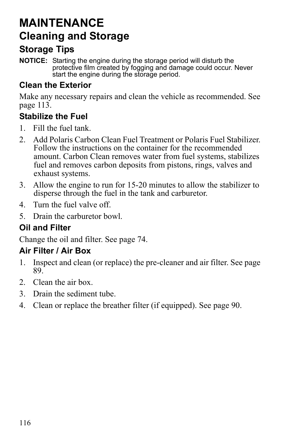Maintenance, Cleaning and storage | Polaris Sportsman Touring 500 HO User Manual | Page 120 / 145