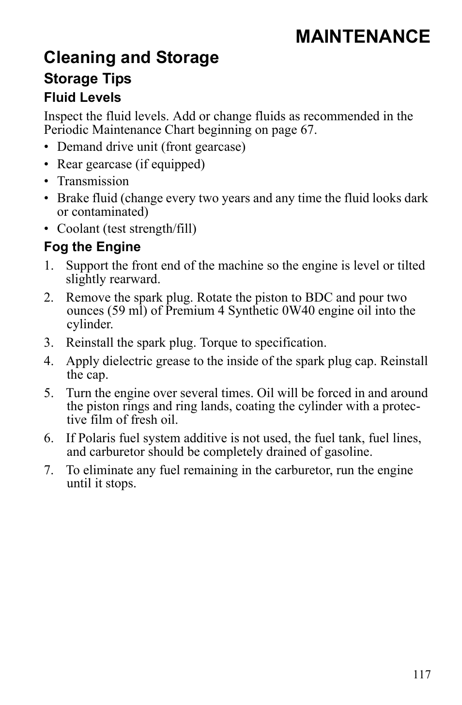 Maintenance, Cleaning and storage | Polaris Sportsman Touring 500 HO User Manual | Page 121 / 145