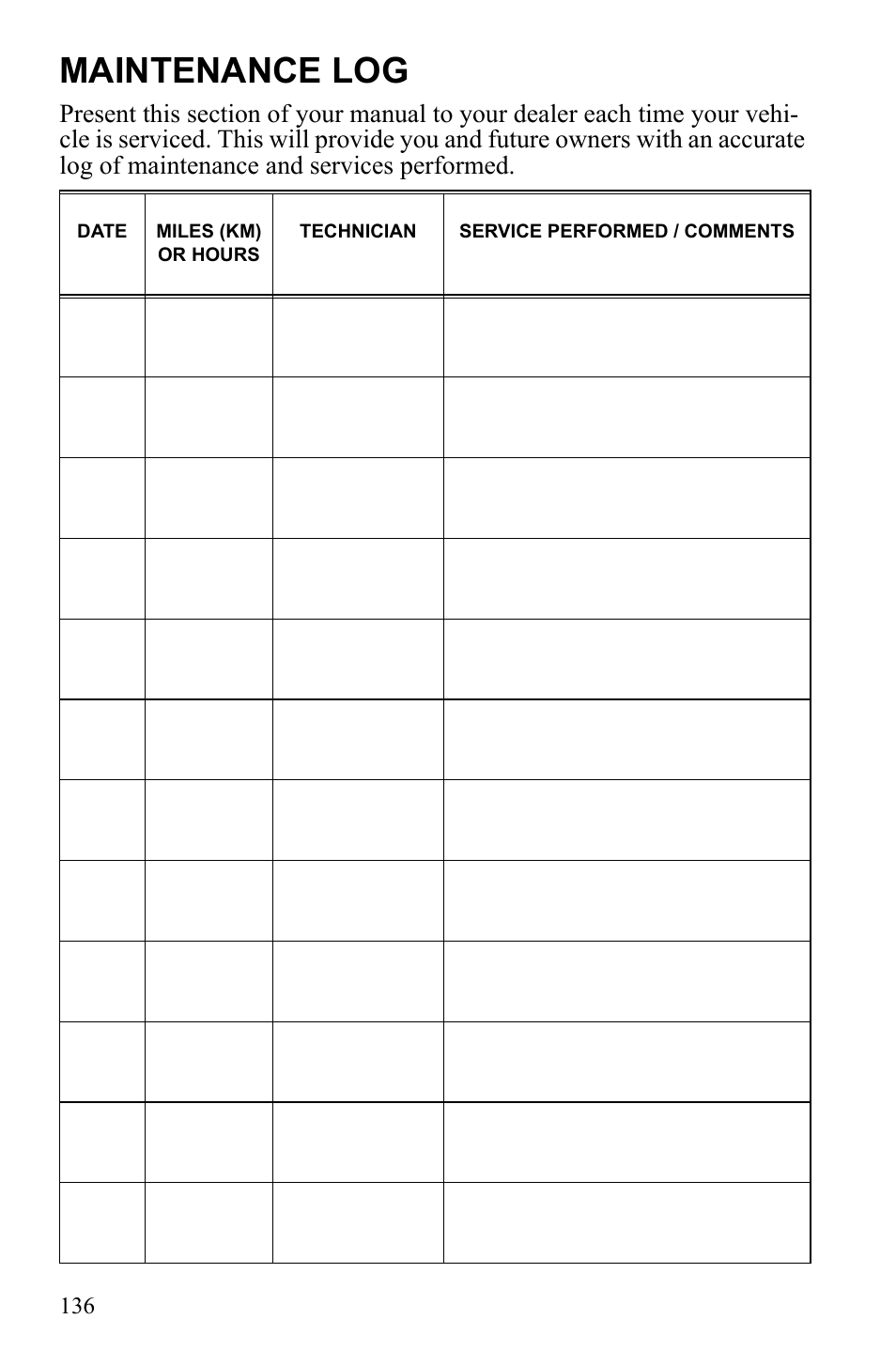 Maintenance log | Polaris Sportsman Touring 500 HO User Manual | Page 140 / 145