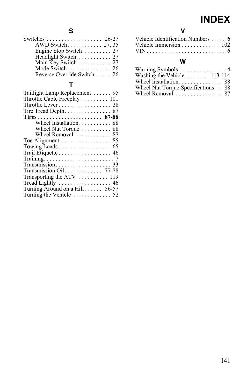 Index | Polaris Sportsman Touring 500 HO User Manual | Page 145 / 145