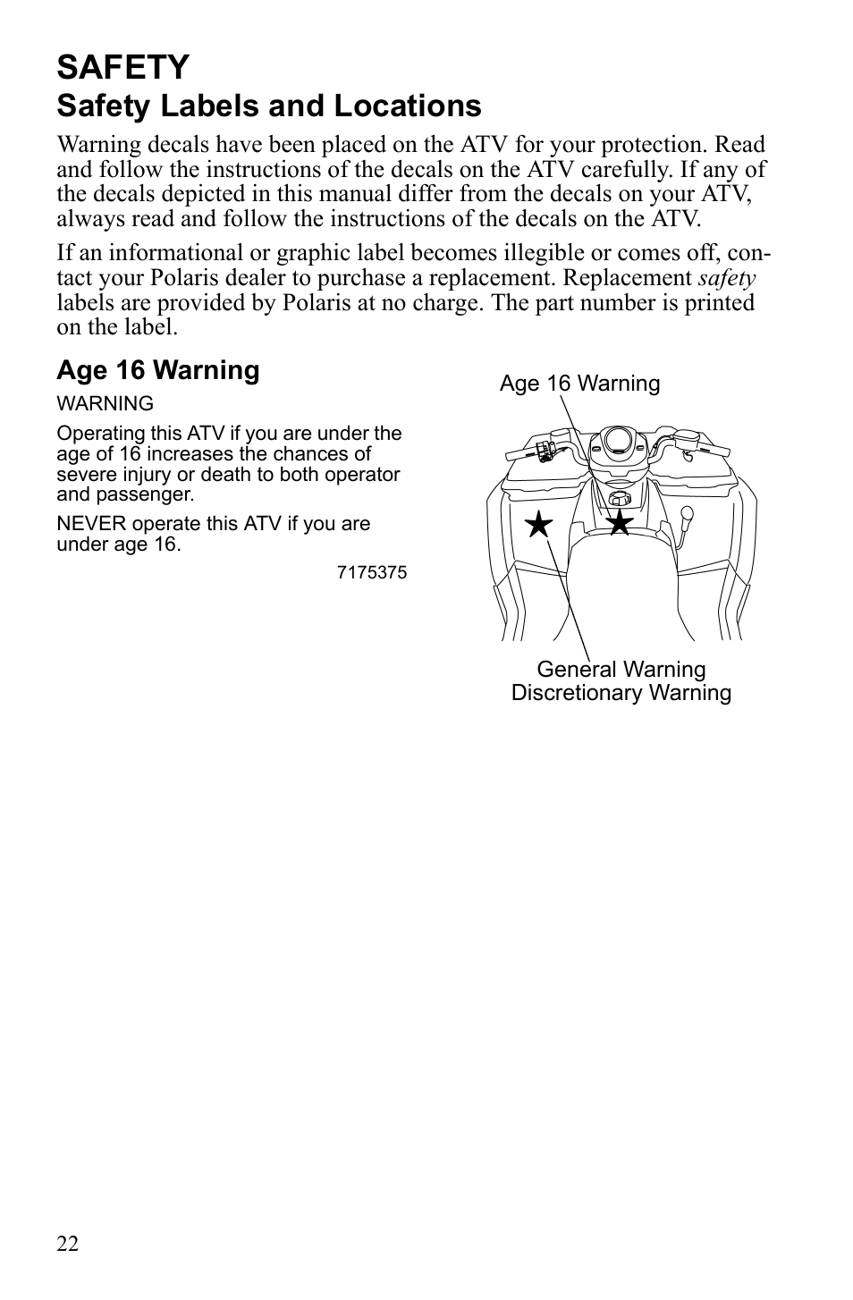 Safety, Safety labels and locations | Polaris Sportsman Touring 500 HO User Manual | Page 26 / 145