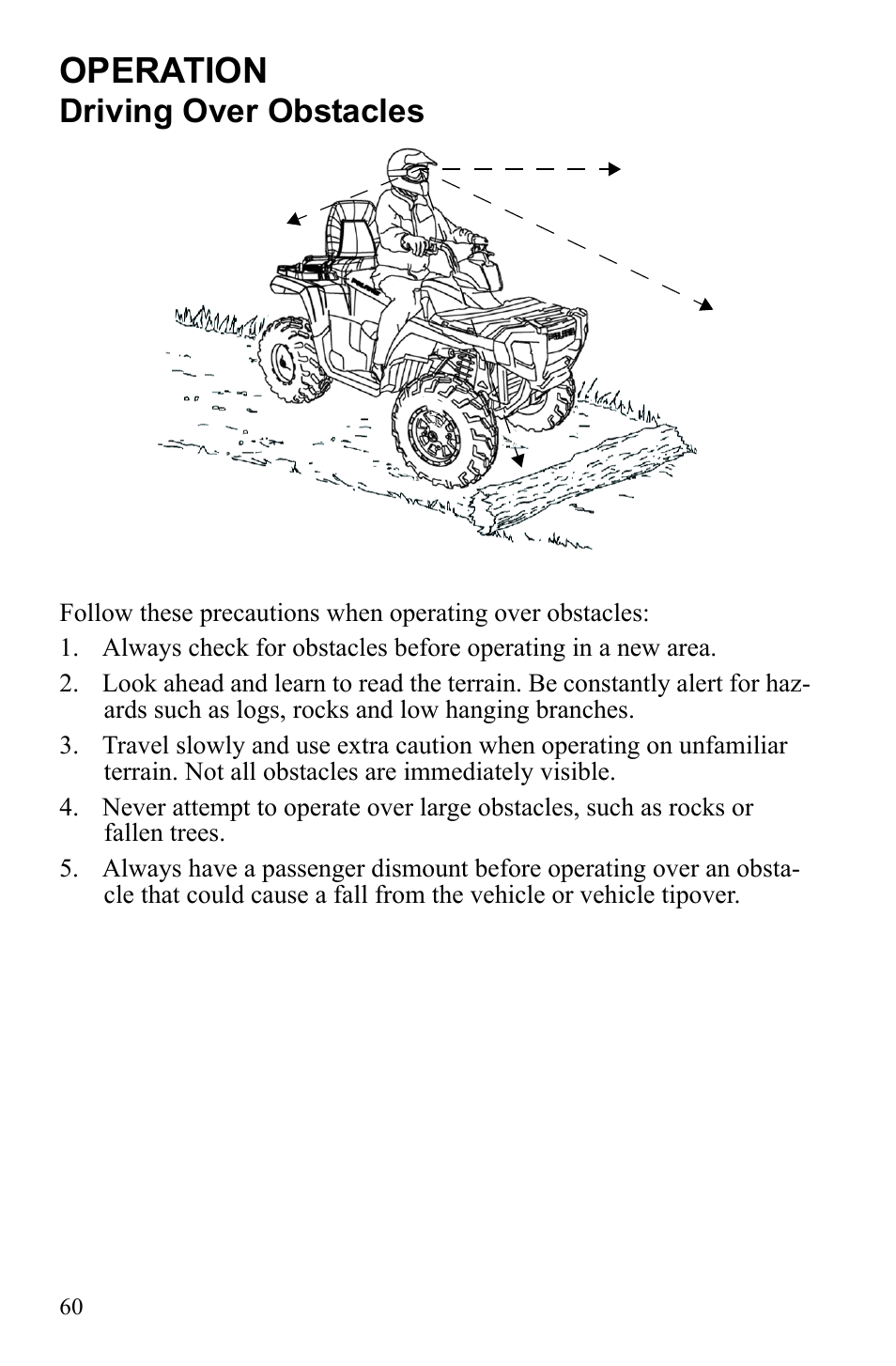 Operation, Driving over obstacles | Polaris Sportsman Touring 500 HO User Manual | Page 64 / 145
