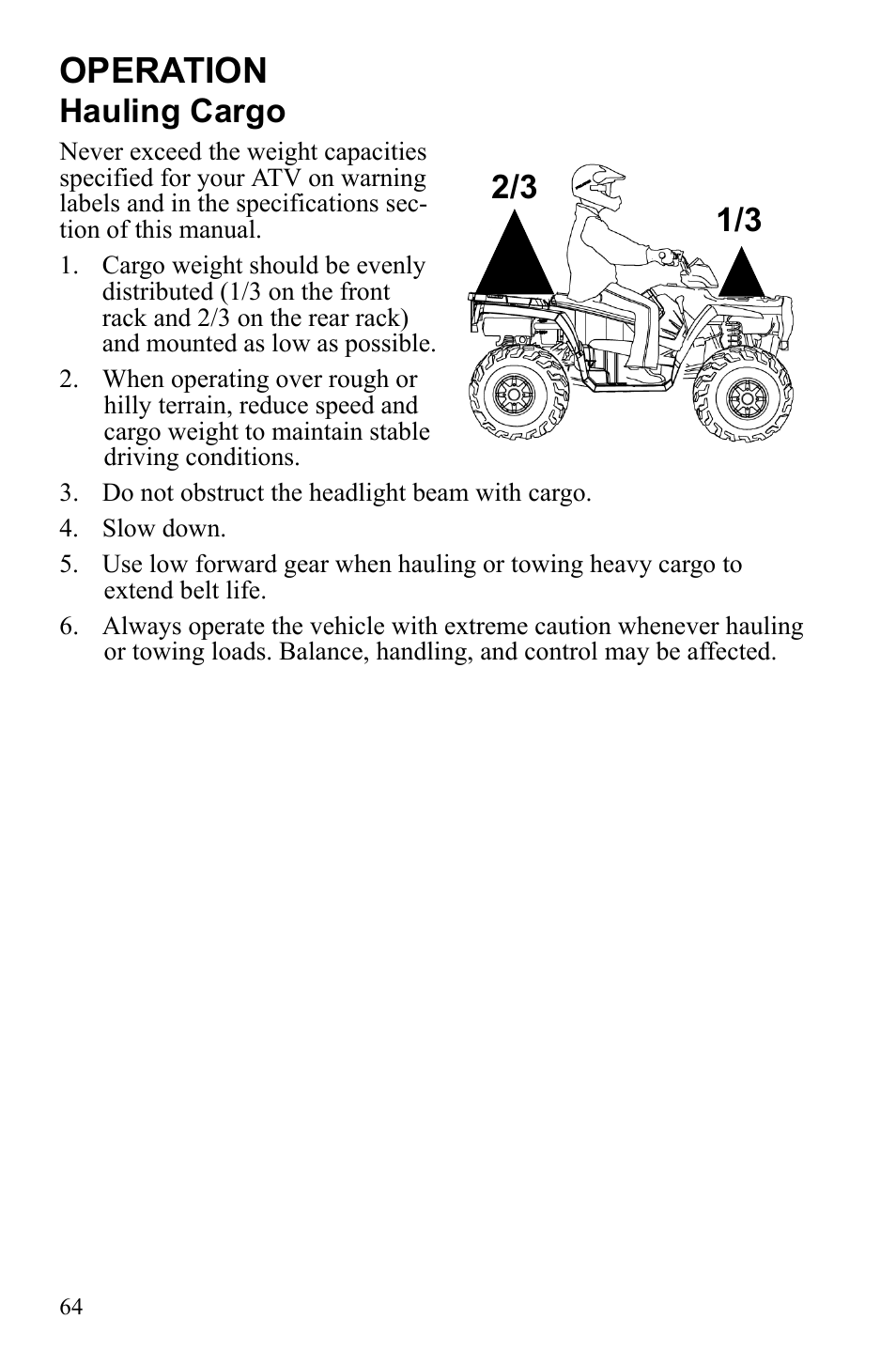 Operation, Hauling cargo | Polaris Sportsman Touring 500 HO User Manual | Page 68 / 145