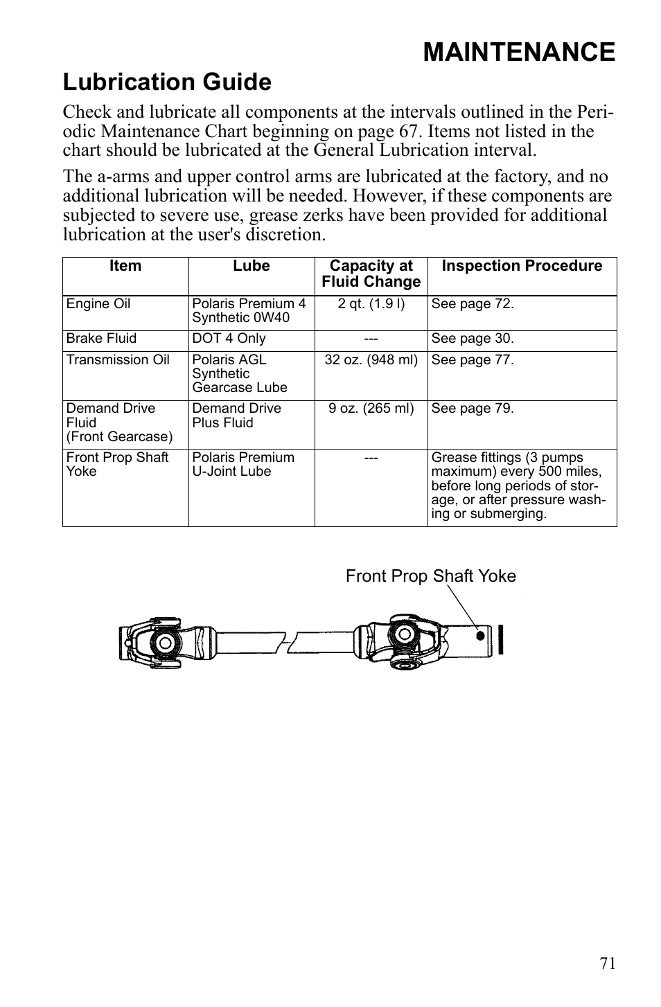 Maintenance, Lubrication guide | Polaris Sportsman Touring 500 HO User Manual | Page 75 / 145