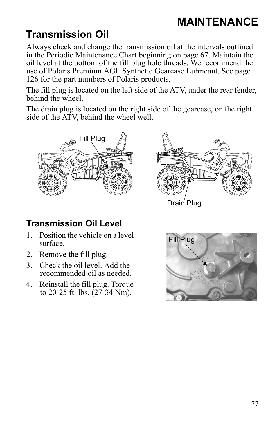 Maintenance, Transmission oil | Polaris Sportsman Touring 500 HO User Manual | Page 81 / 145