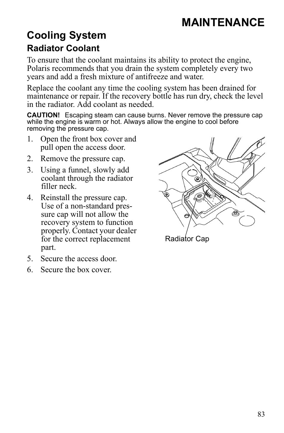 Maintenance, Cooling system | Polaris Sportsman Touring 500 HO User Manual | Page 87 / 145