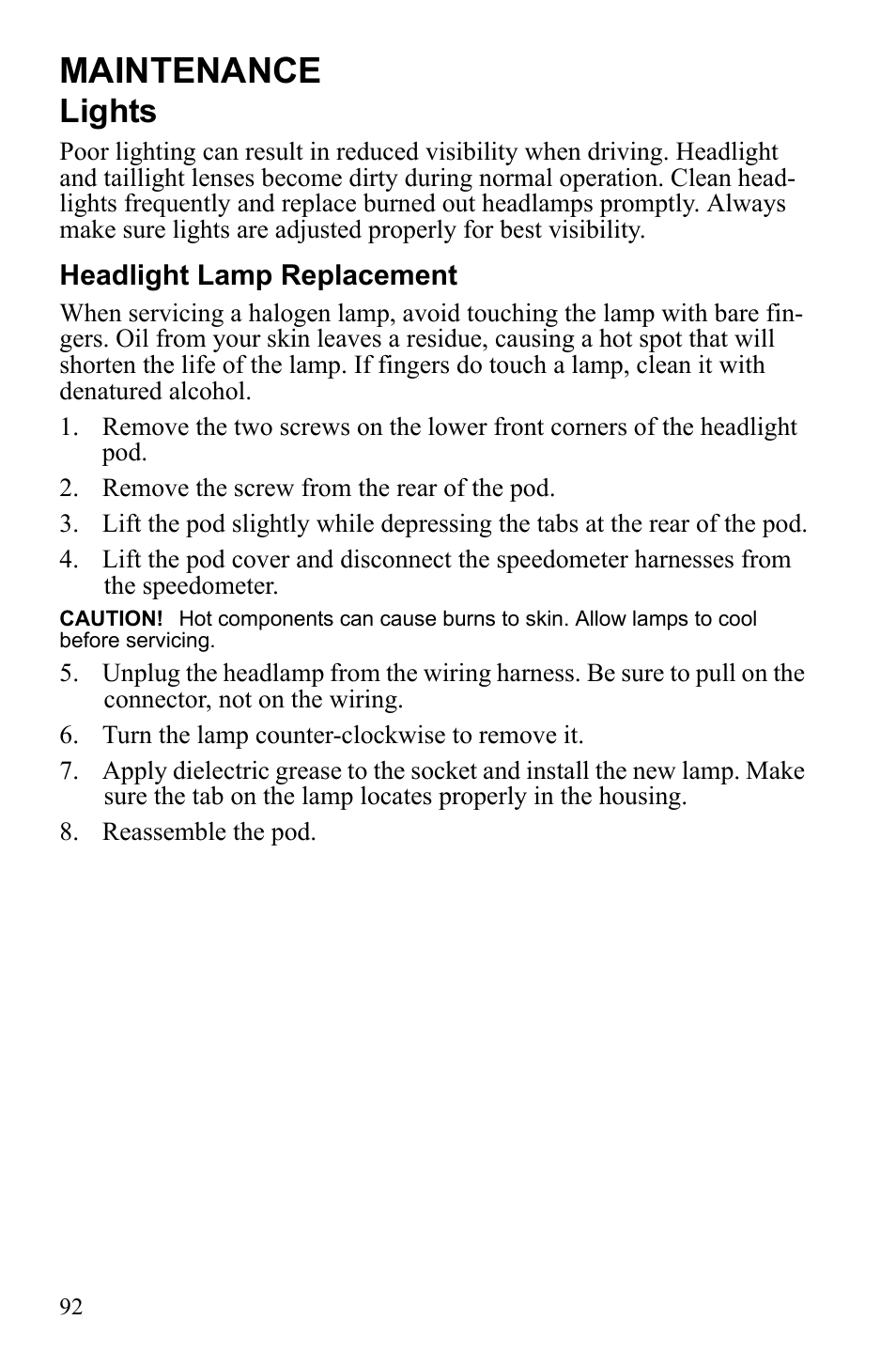 Maintenance, Lights | Polaris Sportsman Touring 500 HO User Manual | Page 96 / 145