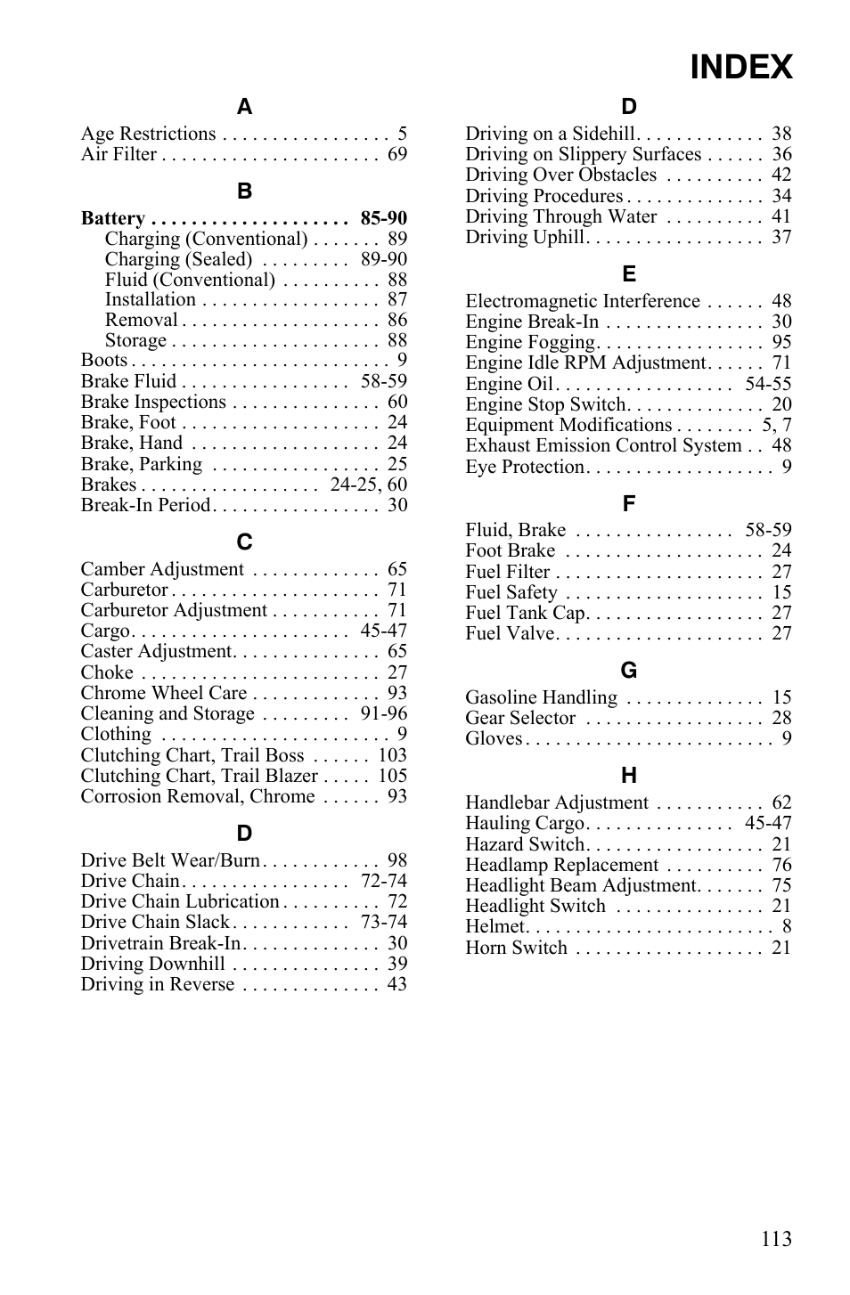 Index | Polaris 9922462 User Manual | Page 116 / 118