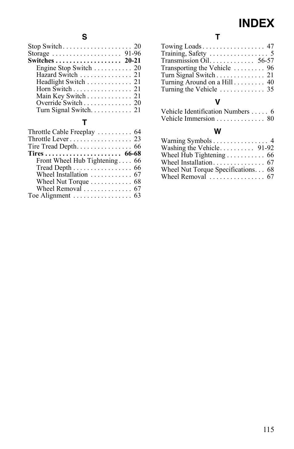 Index | Polaris 9922462 User Manual | Page 118 / 118