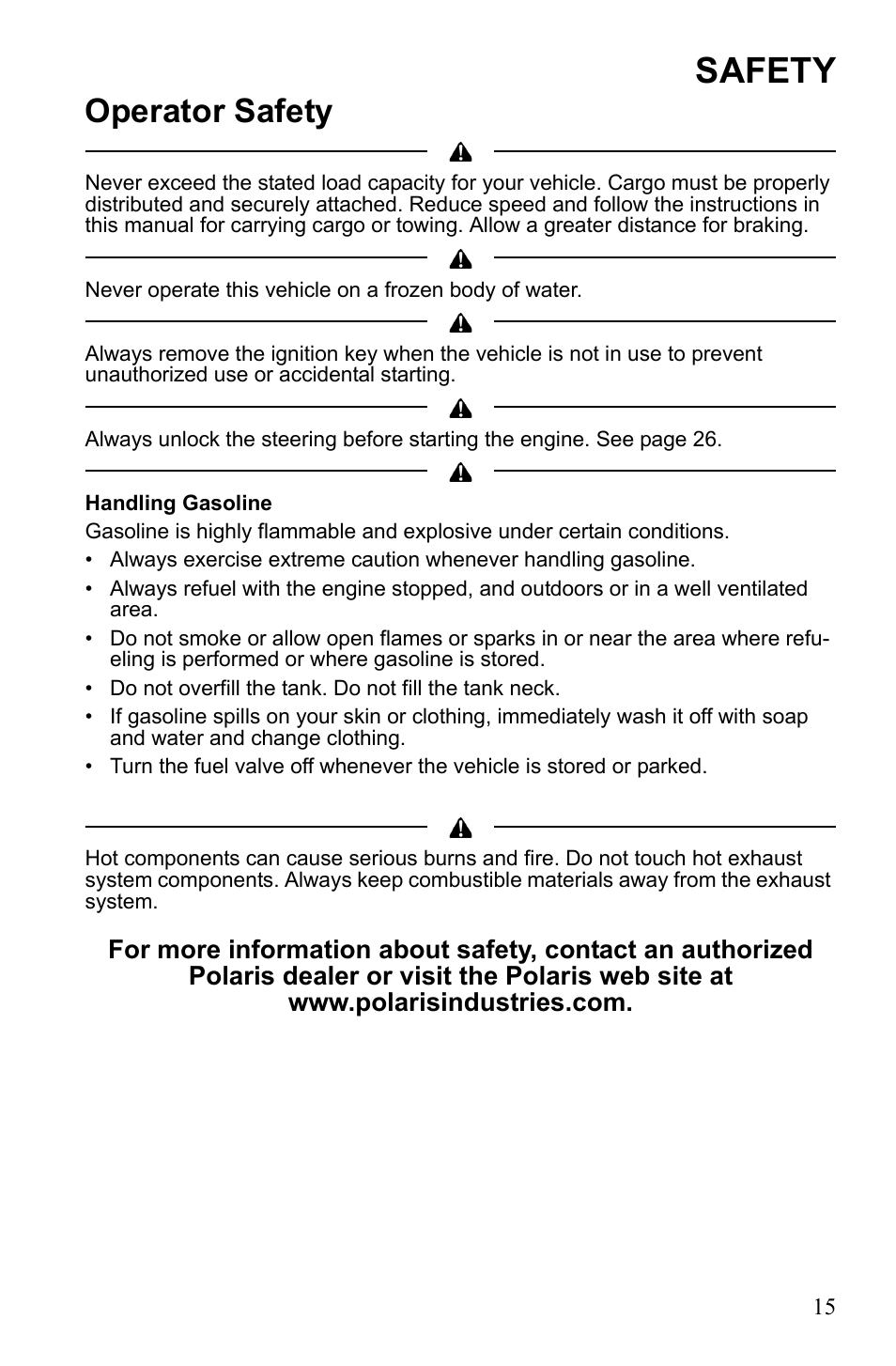 Safety, Operator safety | Polaris 9922462 User Manual | Page 18 / 118