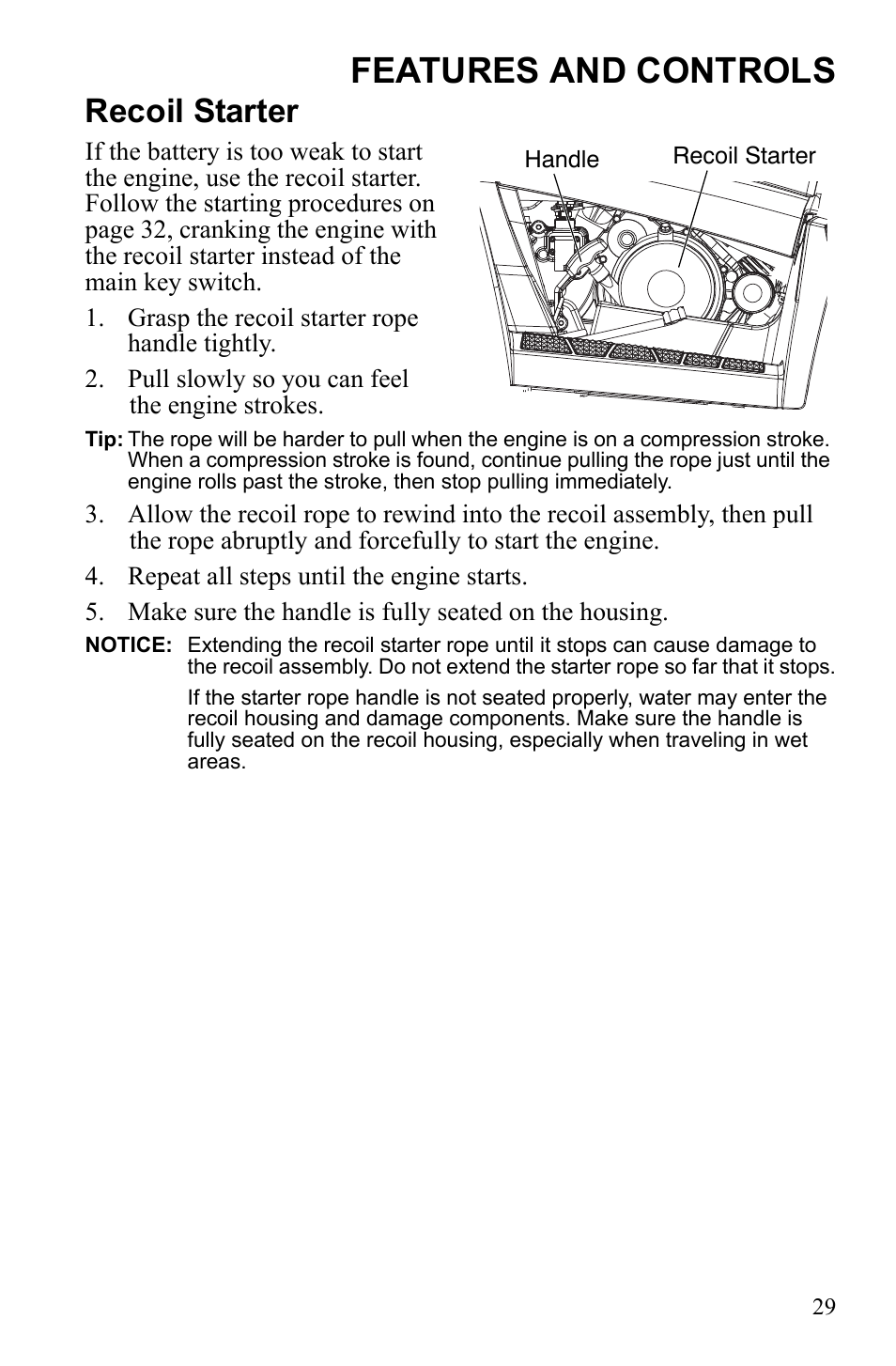 Features and controls, Recoil starter | Polaris 9922462 User Manual | Page 32 / 118