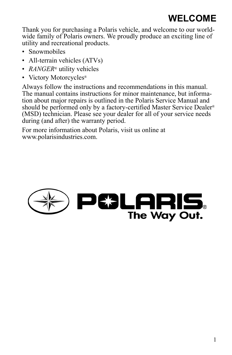 Welcome | Polaris 9922462 User Manual | Page 4 / 118