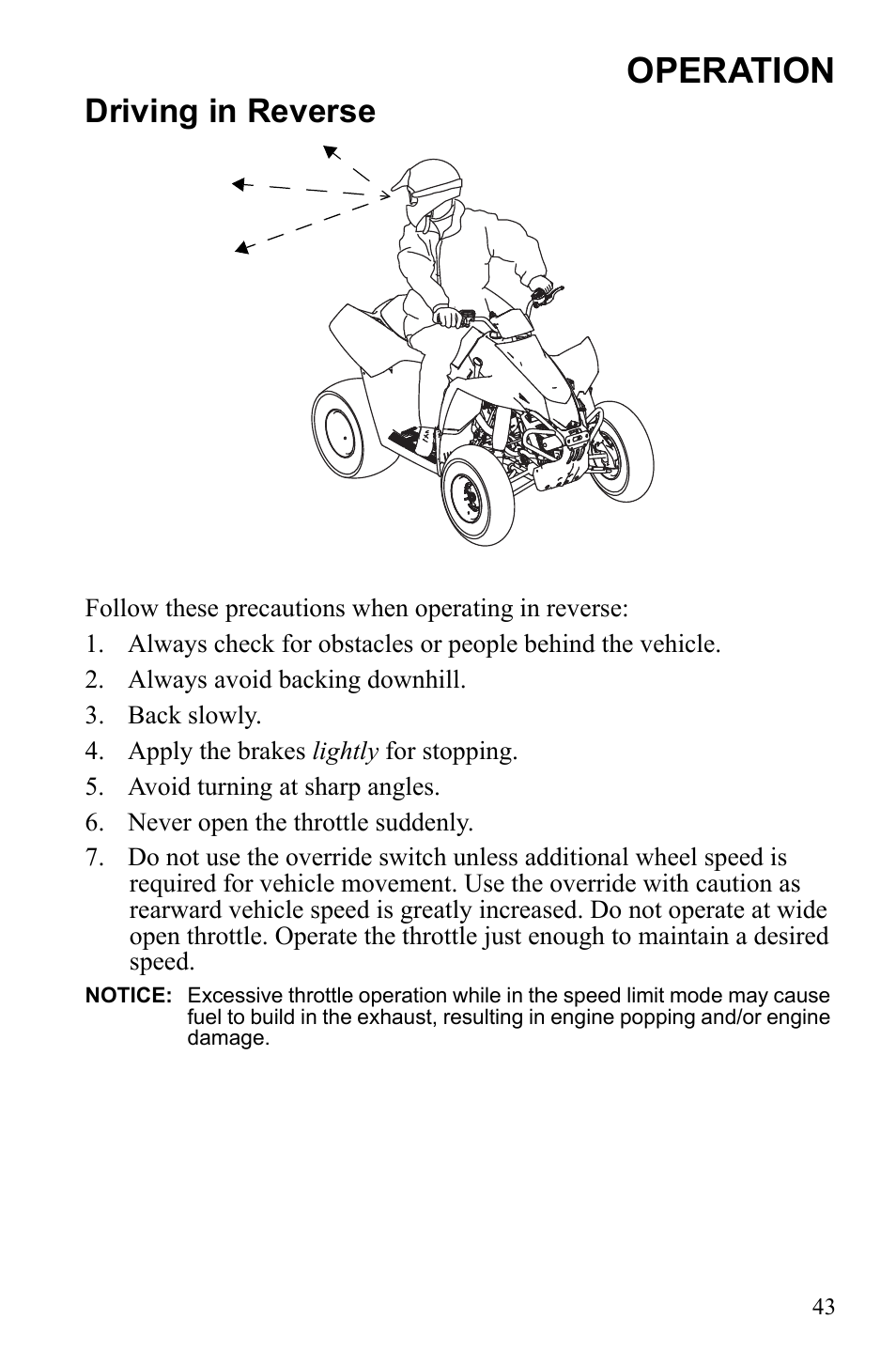 Operation, Driving in reverse | Polaris 9922462 User Manual | Page 46 / 118