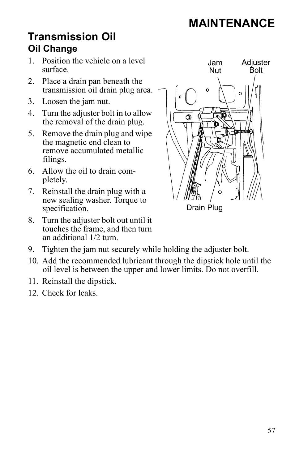 Maintenance, Transmission oil | Polaris 9922462 User Manual | Page 60 / 118
