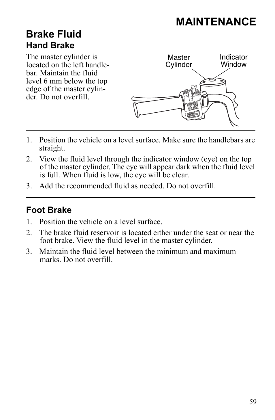 Maintenance, Brake fluid | Polaris 9922462 User Manual | Page 62 / 118