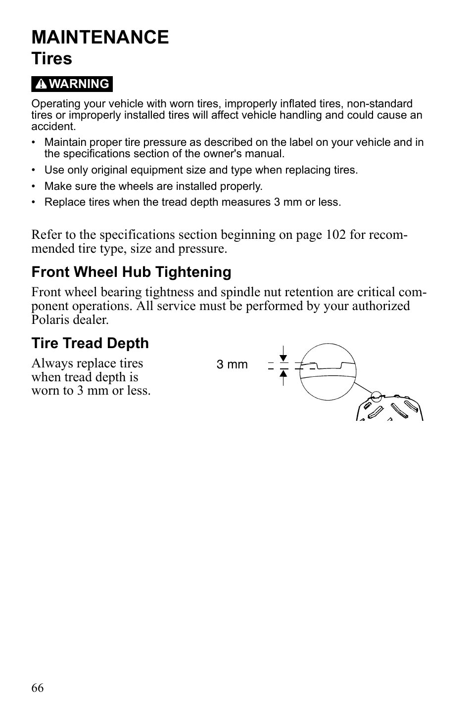 Maintenance, Tires | Polaris 9922462 User Manual | Page 69 / 118