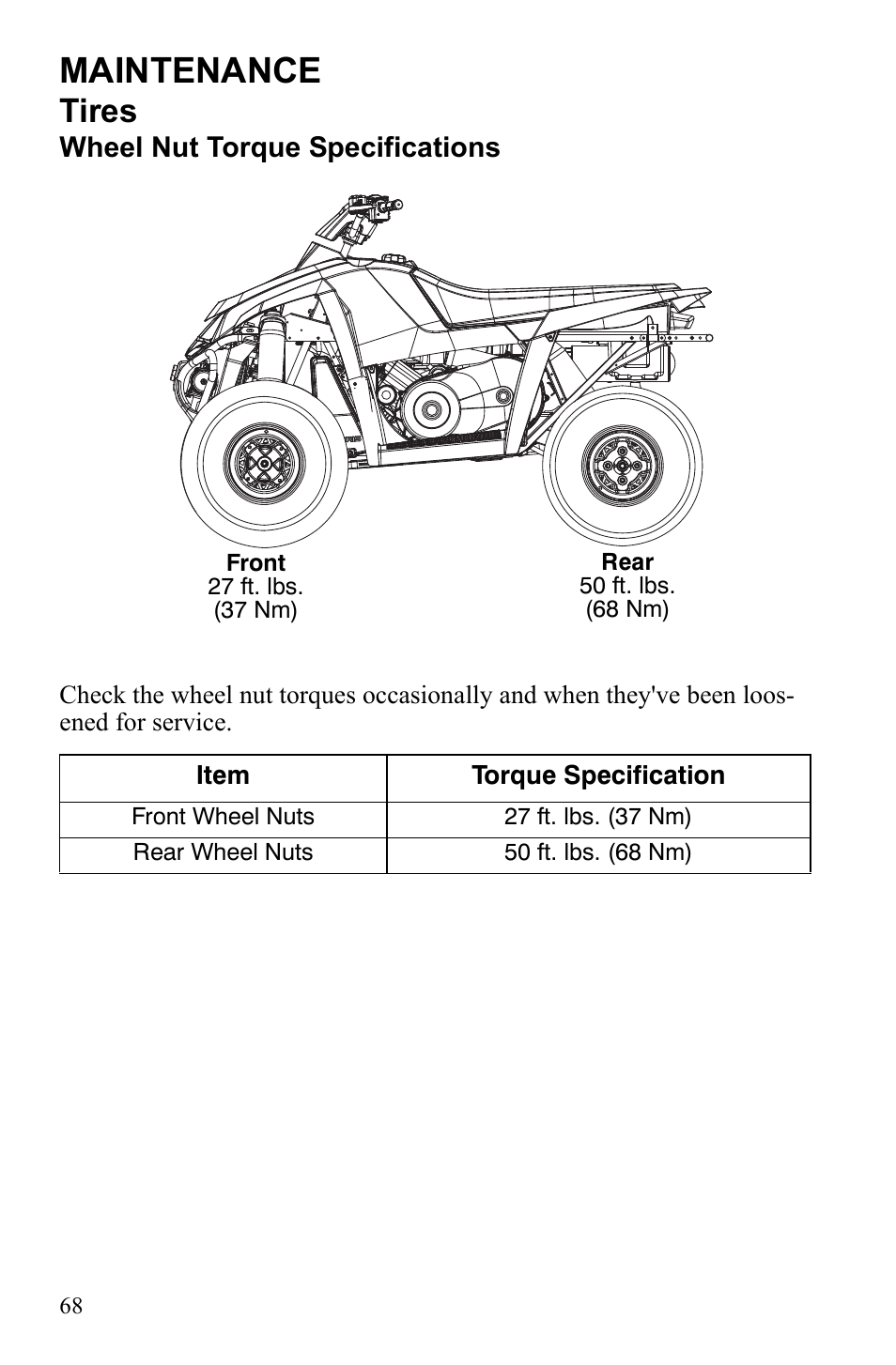 Maintenance, Tires | Polaris 9922462 User Manual | Page 71 / 118