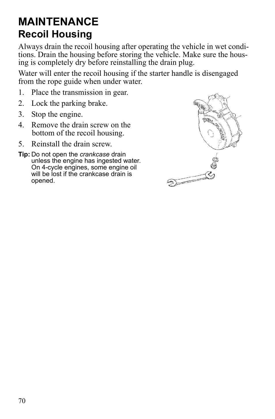 Maintenance, Recoil housing | Polaris 9922462 User Manual | Page 73 / 118