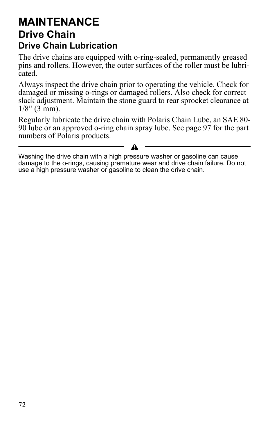 Maintenance, Drive chain | Polaris 9922462 User Manual | Page 75 / 118