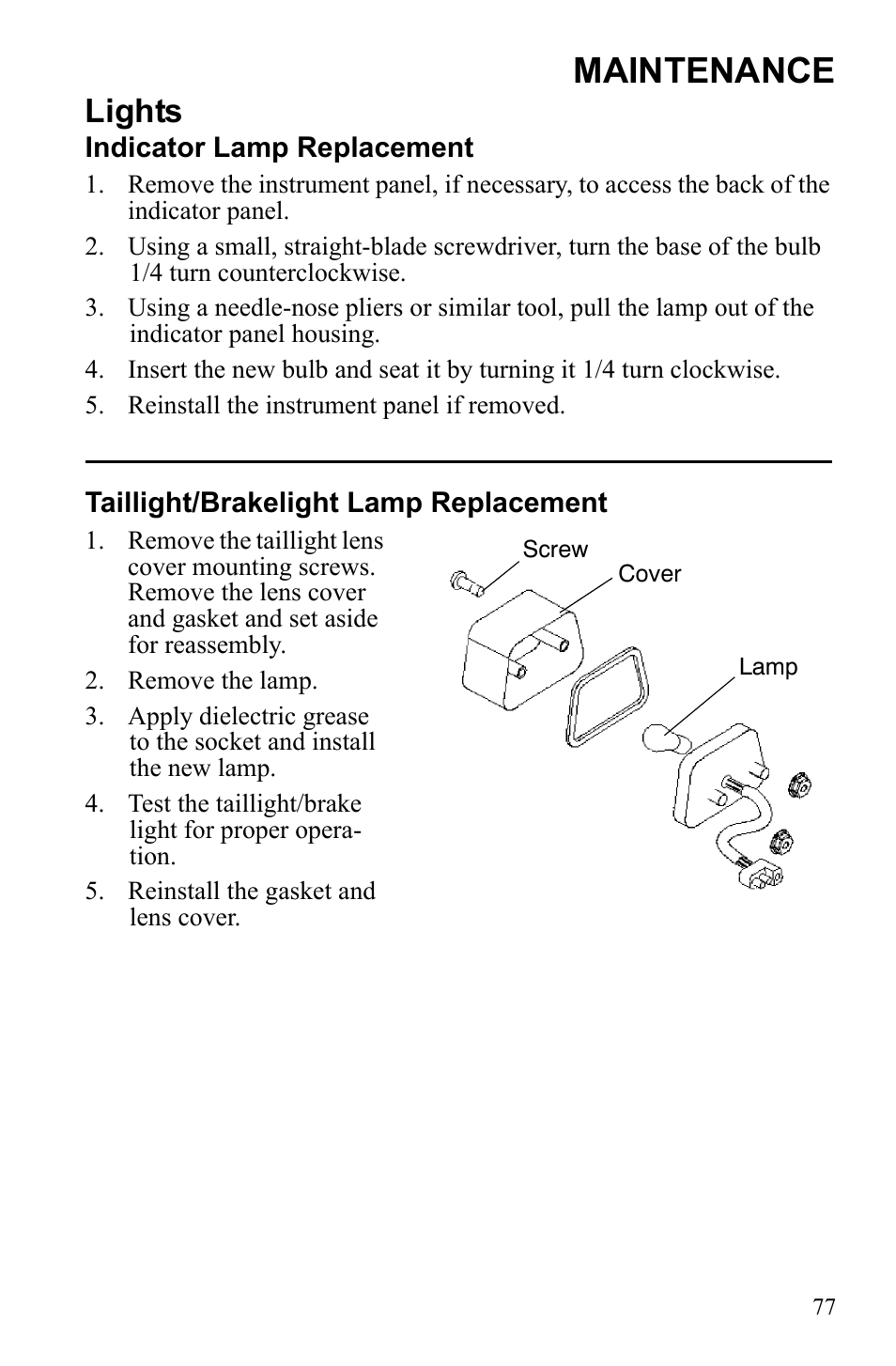 Maintenance, Lights | Polaris 9922462 User Manual | Page 80 / 118