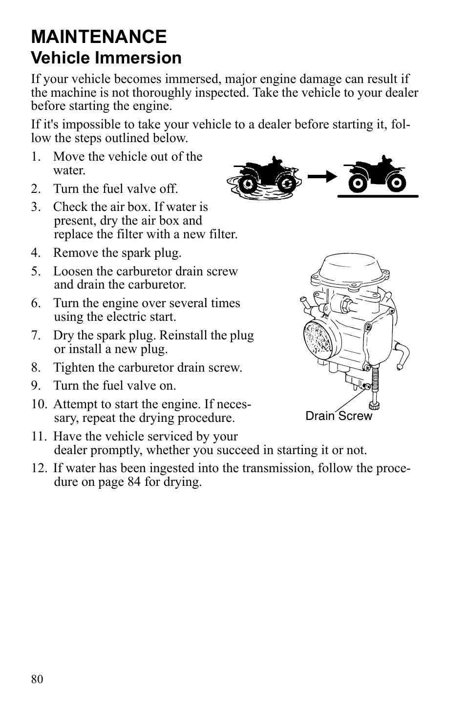 Maintenance, Vehicle immersion | Polaris 9922462 User Manual | Page 83 / 118