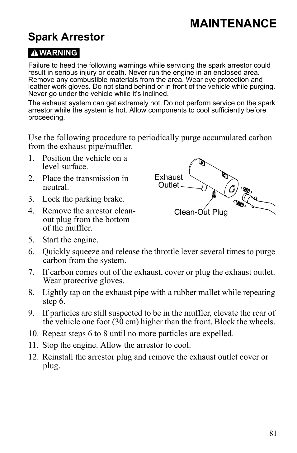 Maintenance, Spark arrestor | Polaris 9922462 User Manual | Page 84 / 118