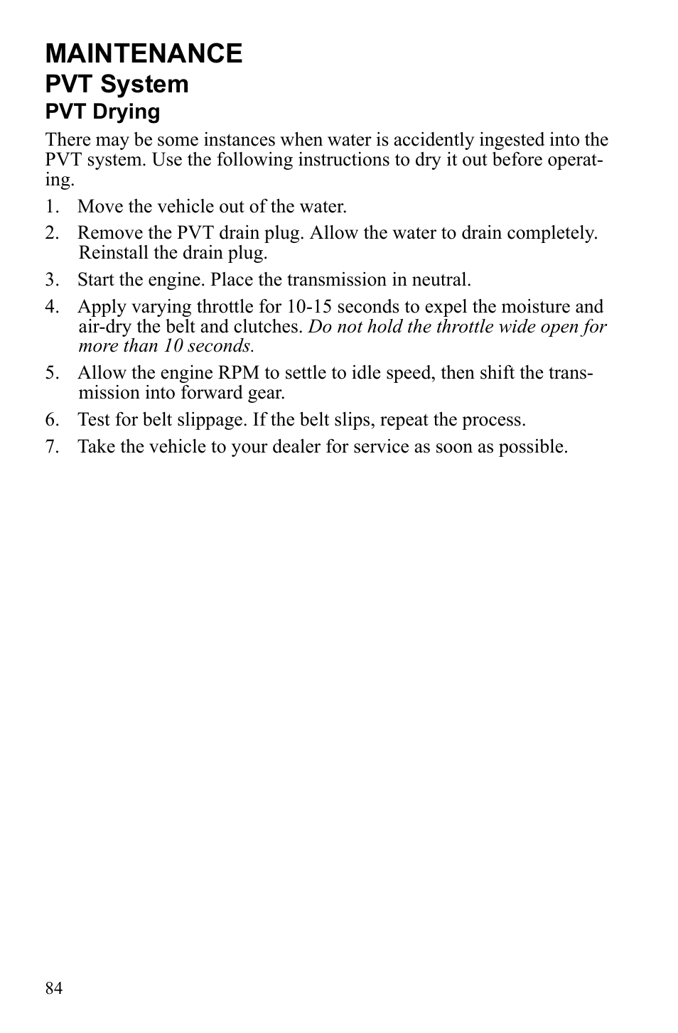 Maintenance, Pvt system | Polaris 9922462 User Manual | Page 87 / 118