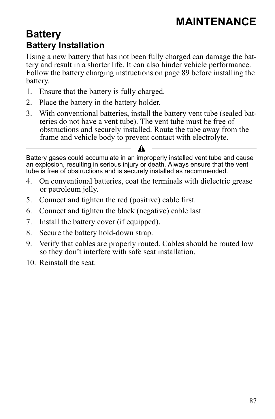 Maintenance, Battery | Polaris 9922462 User Manual | Page 90 / 118