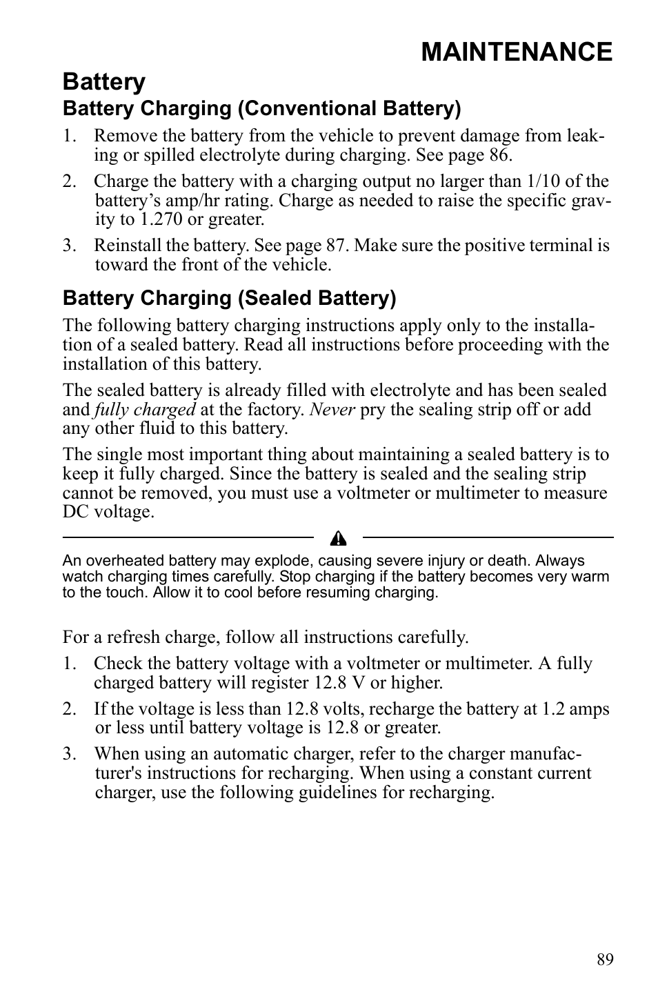 Maintenance, Battery | Polaris 9922462 User Manual | Page 92 / 118