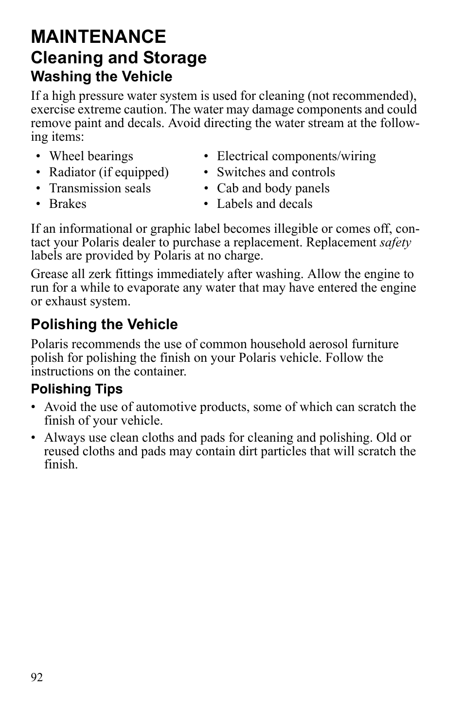 Maintenance, Cleaning and storage | Polaris 9922462 User Manual | Page 95 / 118