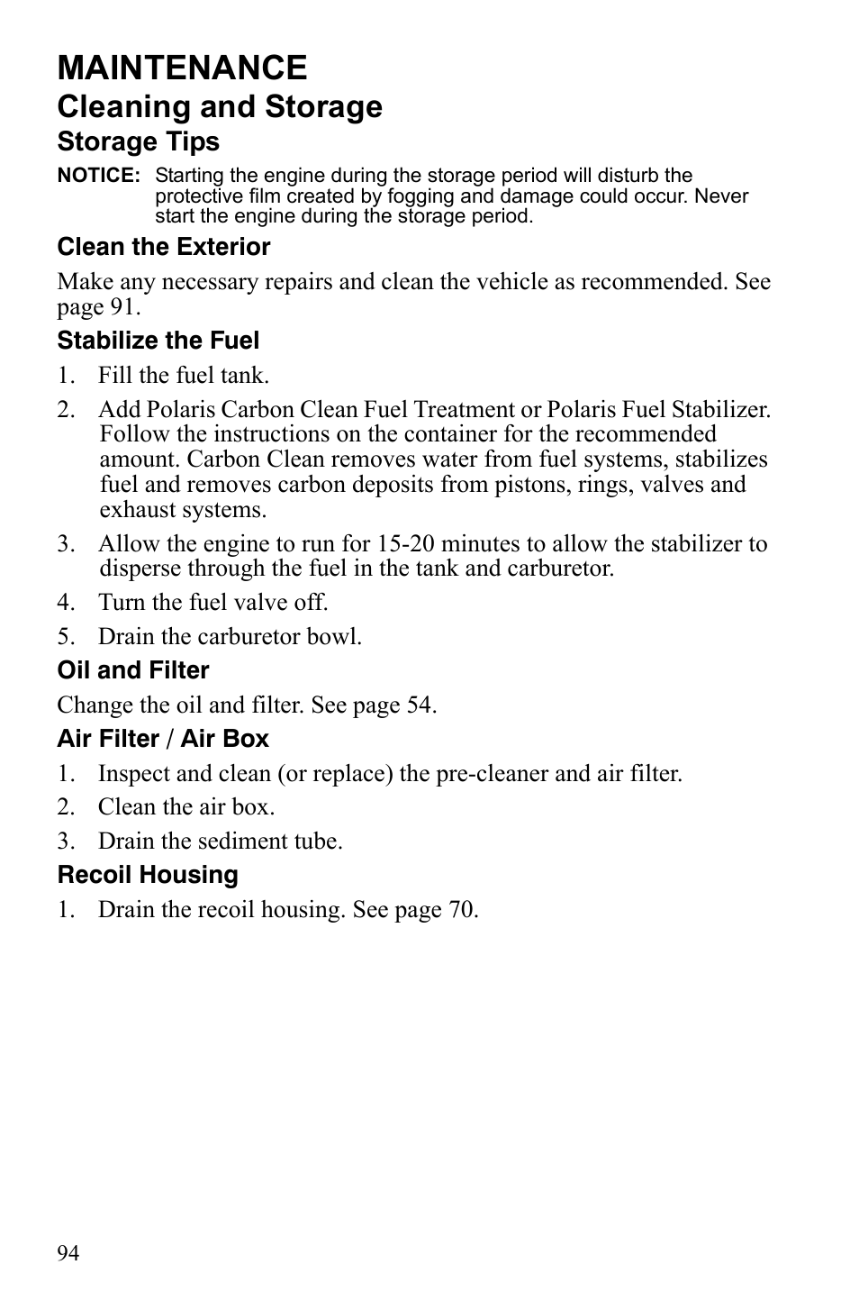 Maintenance, Cleaning and storage | Polaris 9922462 User Manual | Page 97 / 118