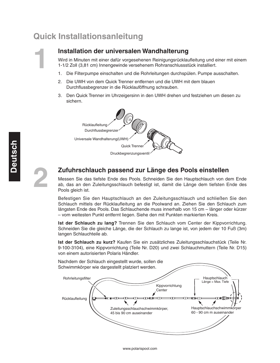 Quick installationsanleitung, De u ts c h | Polaris 280 User Manual | Page 24 / 64