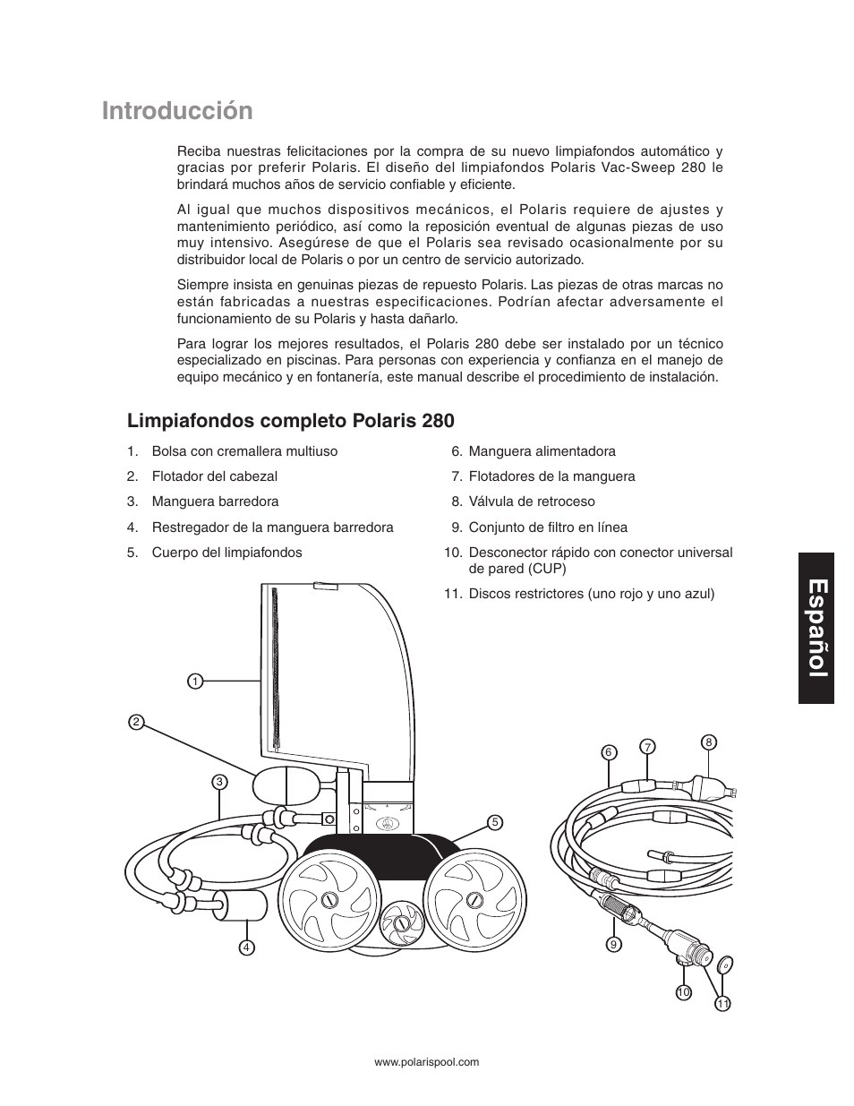 Introducción, Limpiafondos completo polaris 280 | Polaris 280 User Manual | Page 33 / 64