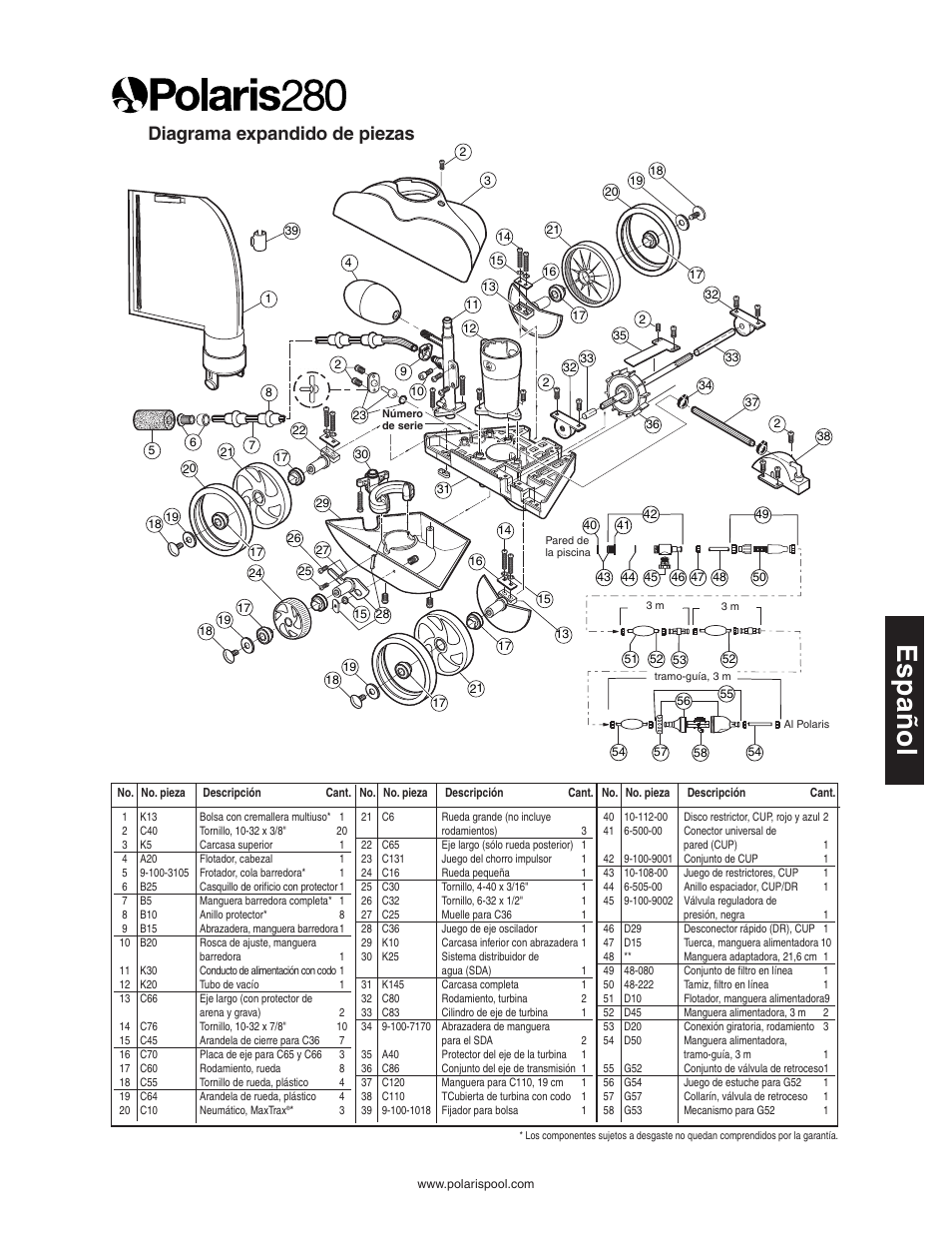 Diagrama expandido de piezas | Polaris 280 User Manual | Page 37 / 64