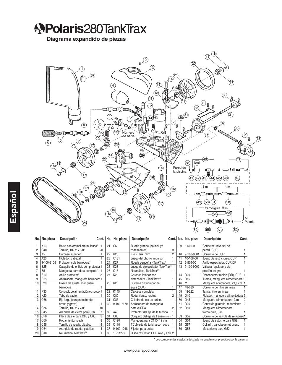 Diagrama expandido de piezas | Polaris 280 User Manual | Page 38 / 64