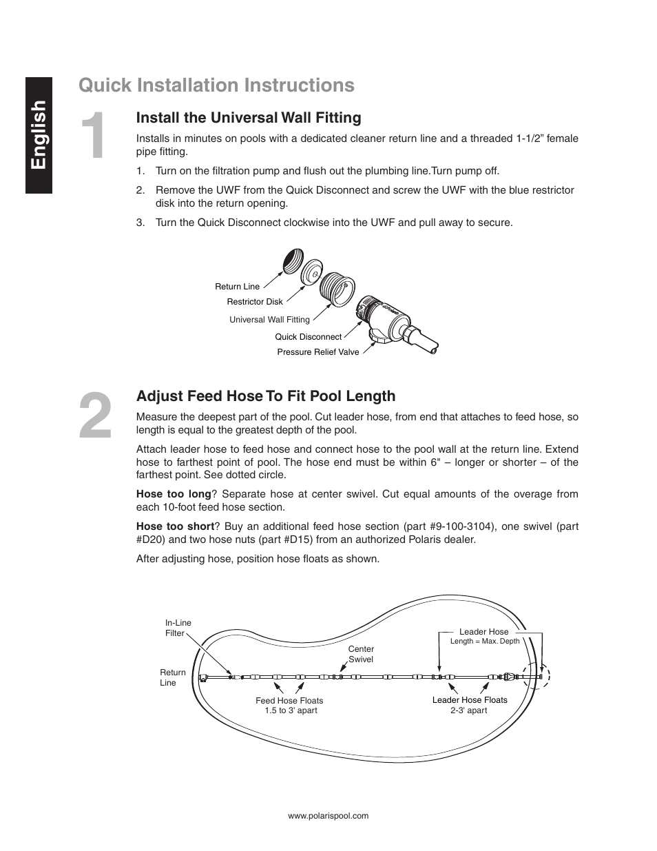 Quick installation instructions, En g li s h | Polaris 280 User Manual | Page 4 / 64