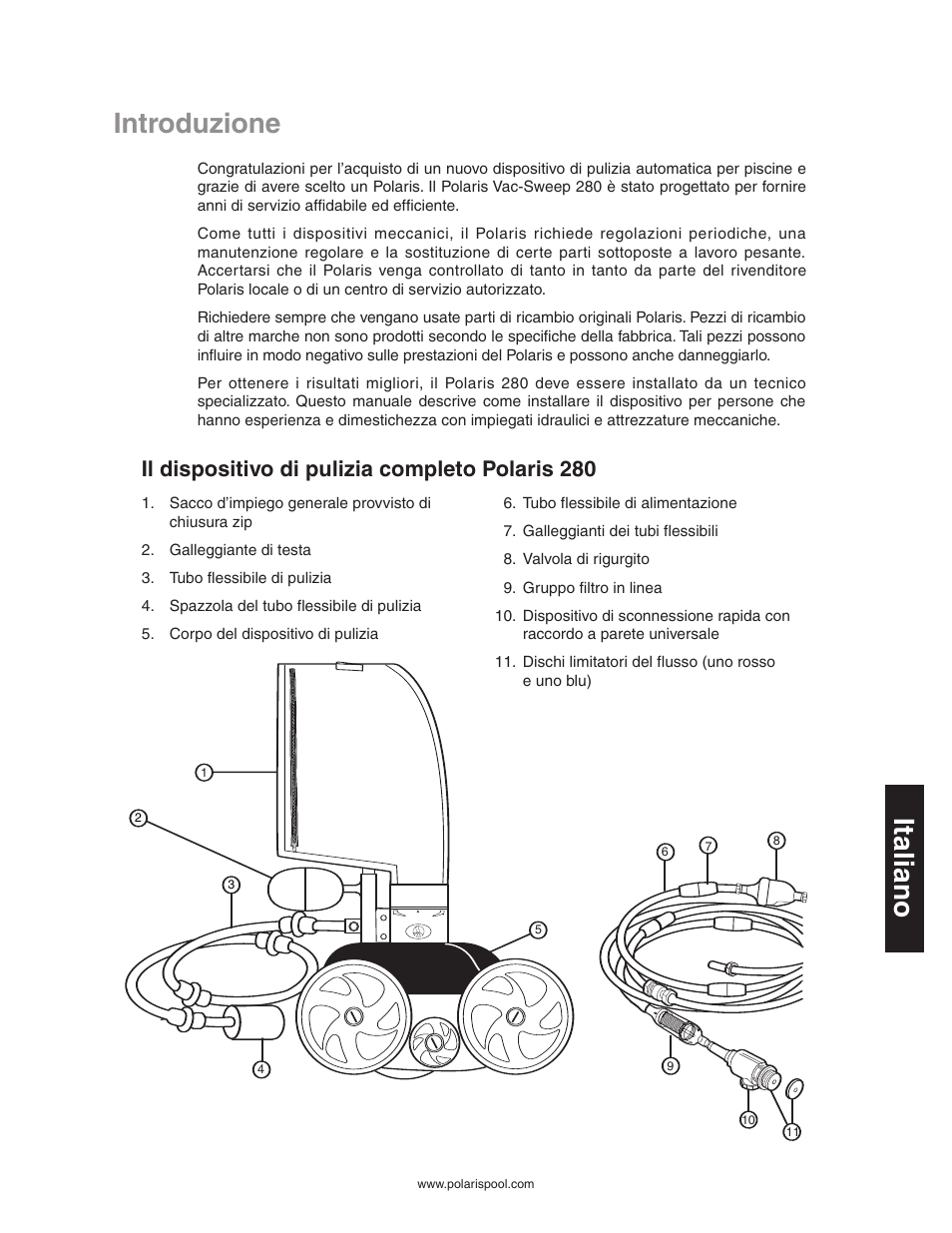 Introduzione, It a lia n o, Il dispositivo di pulizia completo polaris 280 | Polaris 280 User Manual | Page 43 / 64