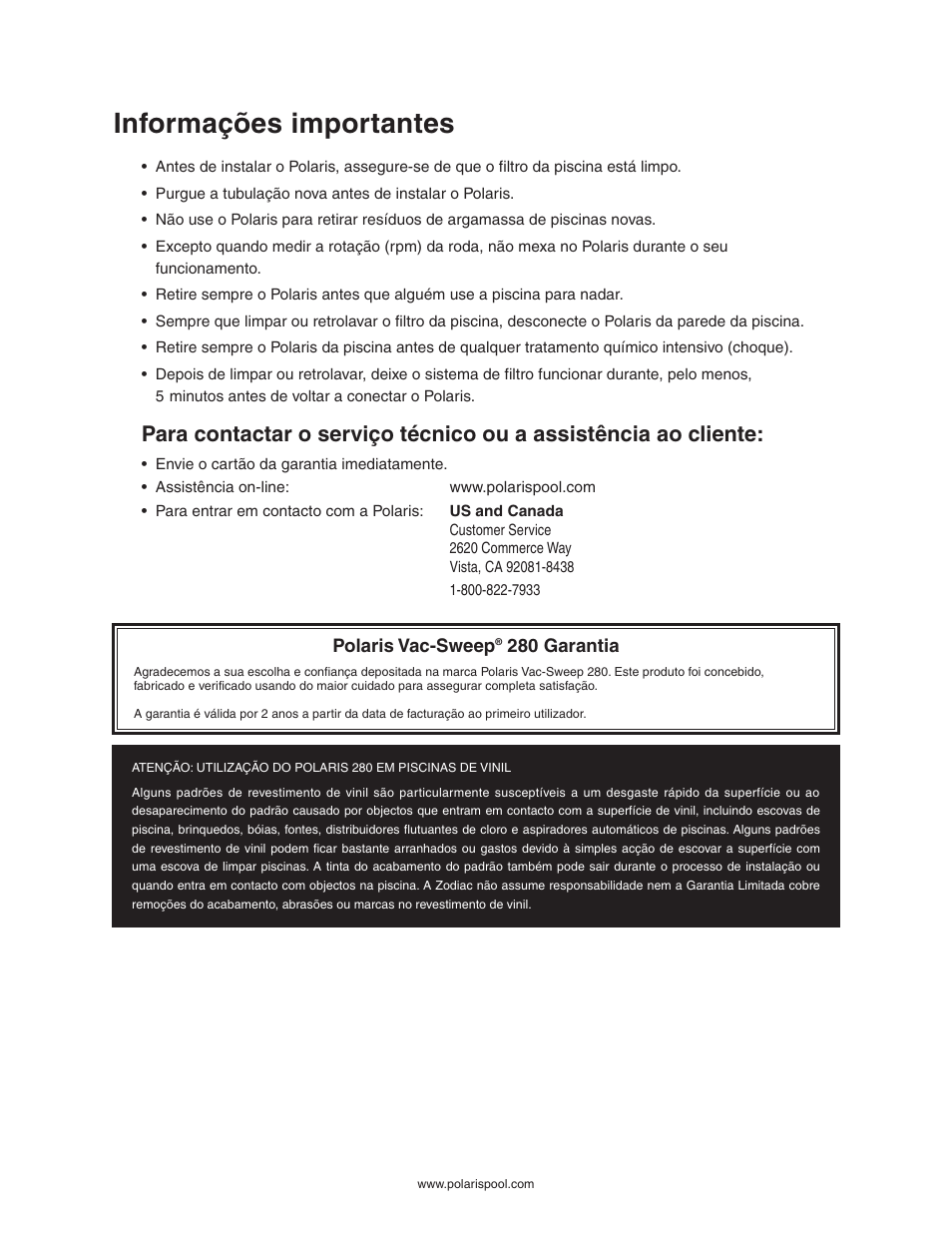 Informações importantes | Polaris 280 User Manual | Page 52 / 64