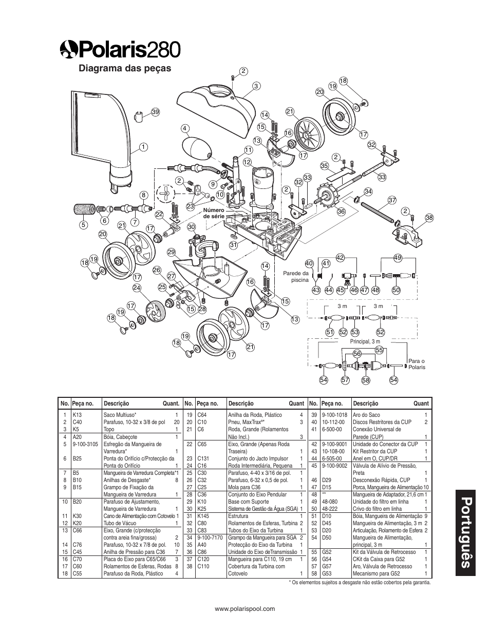 Diagrama das peças | Polaris 280 User Manual | Page 57 / 64