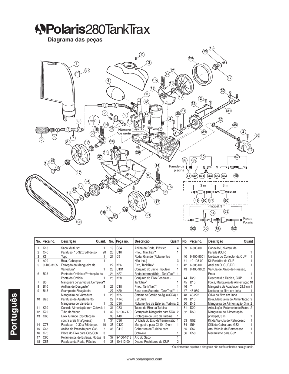 Diagrama das peças | Polaris 280 User Manual | Page 58 / 64