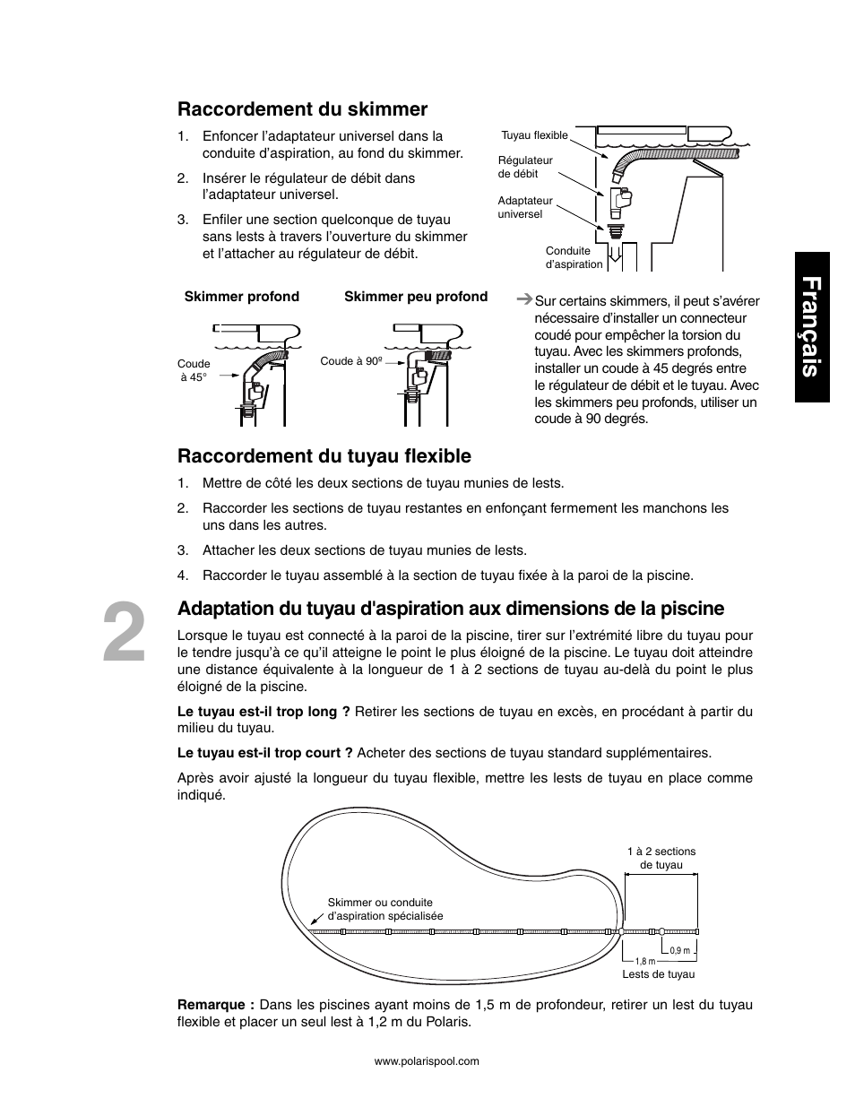 Français, Raccordement du skimmer, Raccordement du tuyau flexible | Polaris 145 User Manual | Page 15 / 63