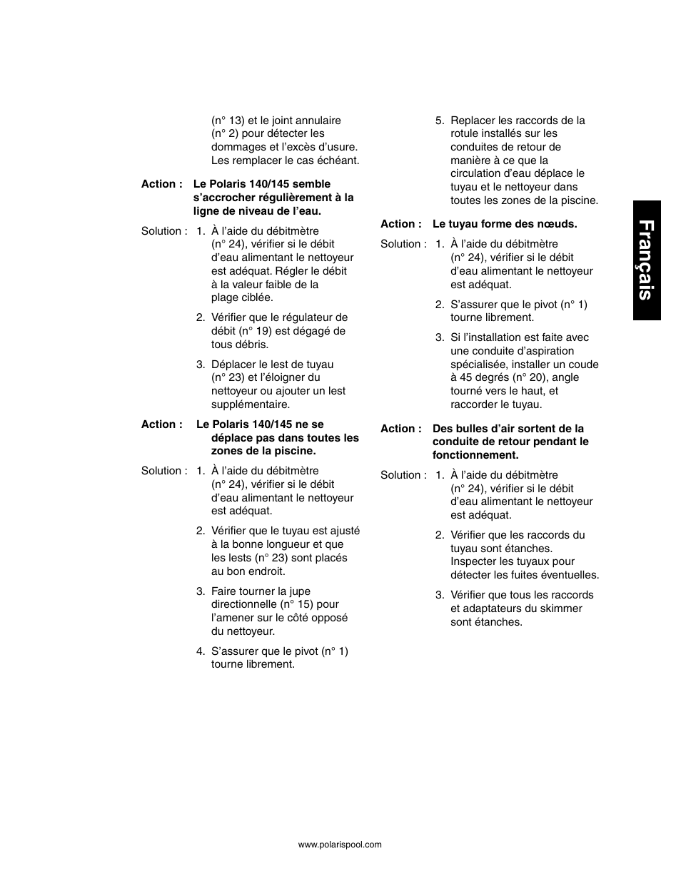 Français | Polaris 145 User Manual | Page 21 / 63