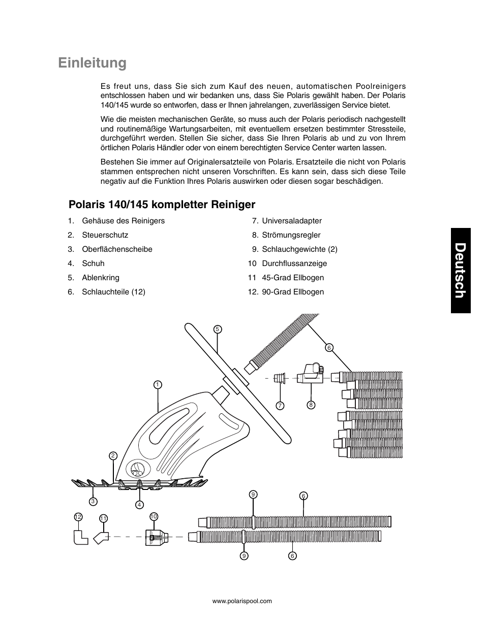 Einleitung deutsch, Quick installationsanleitung, Einleitung | Deutsc h | Polaris 145 User Manual | Page 23 / 63