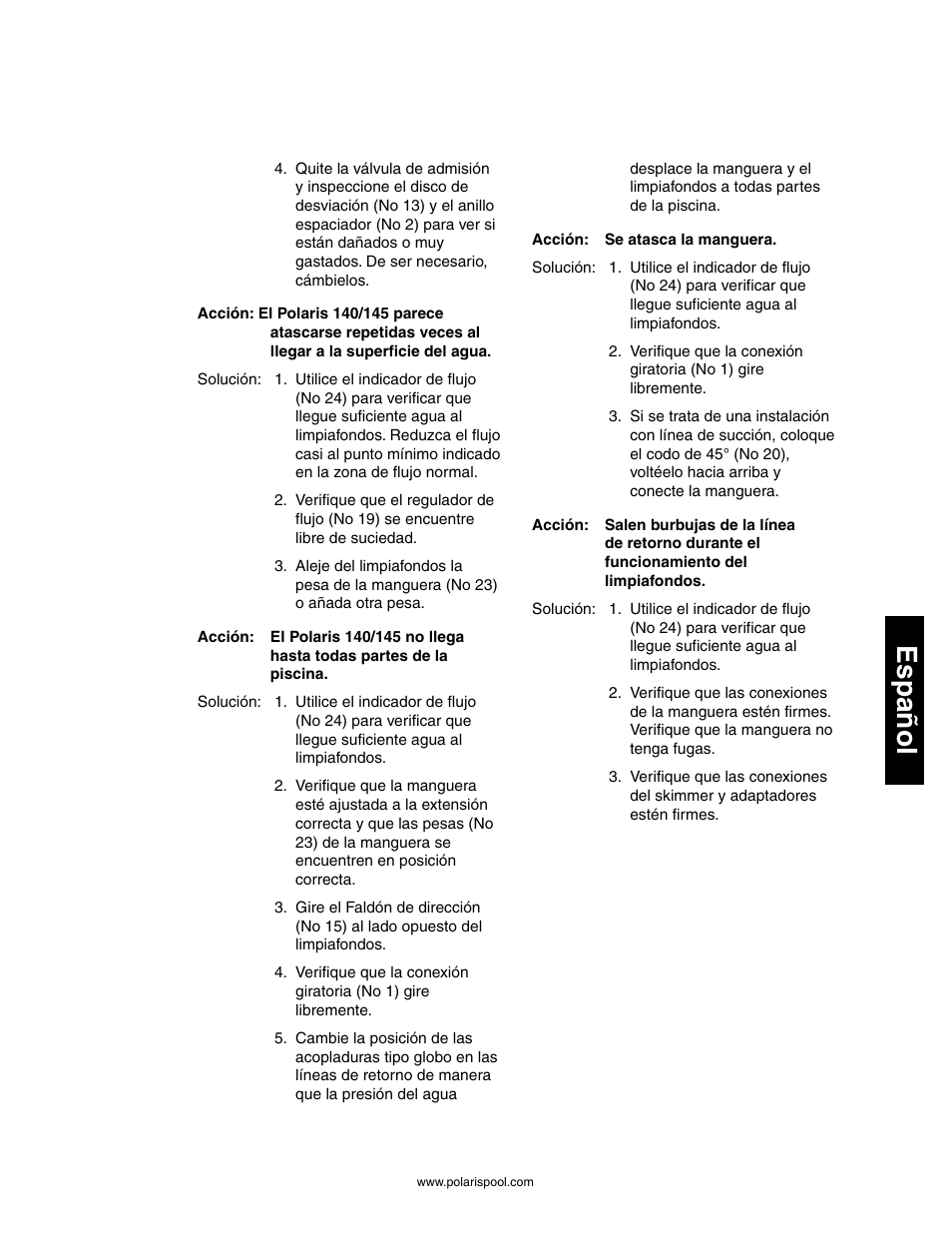 Español | Polaris 145 User Manual | Page 41 / 63