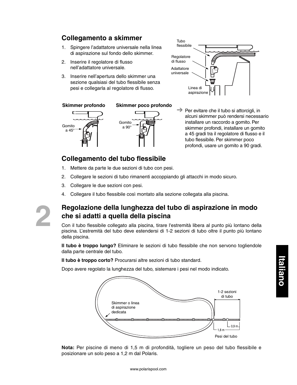 Italiano, Collegamento a skimmer, Collegamento del tubo flessibile | Polaris 145 User Manual | Page 45 / 63