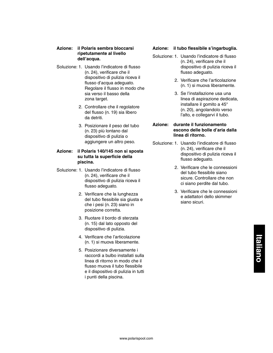 Italiano | Polaris 145 User Manual | Page 51 / 63