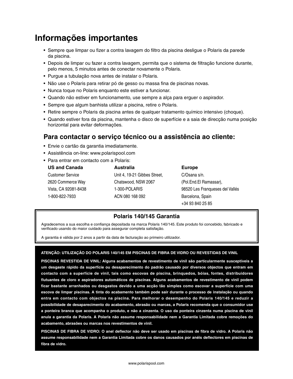 Informações importantes | Polaris 145 User Manual | Page 52 / 63
