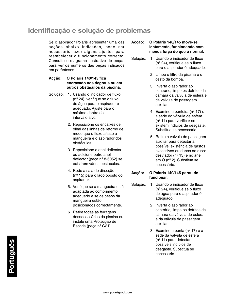 Identificação e solução de problemas p or tuguês | Polaris 145 User Manual | Page 60 / 63