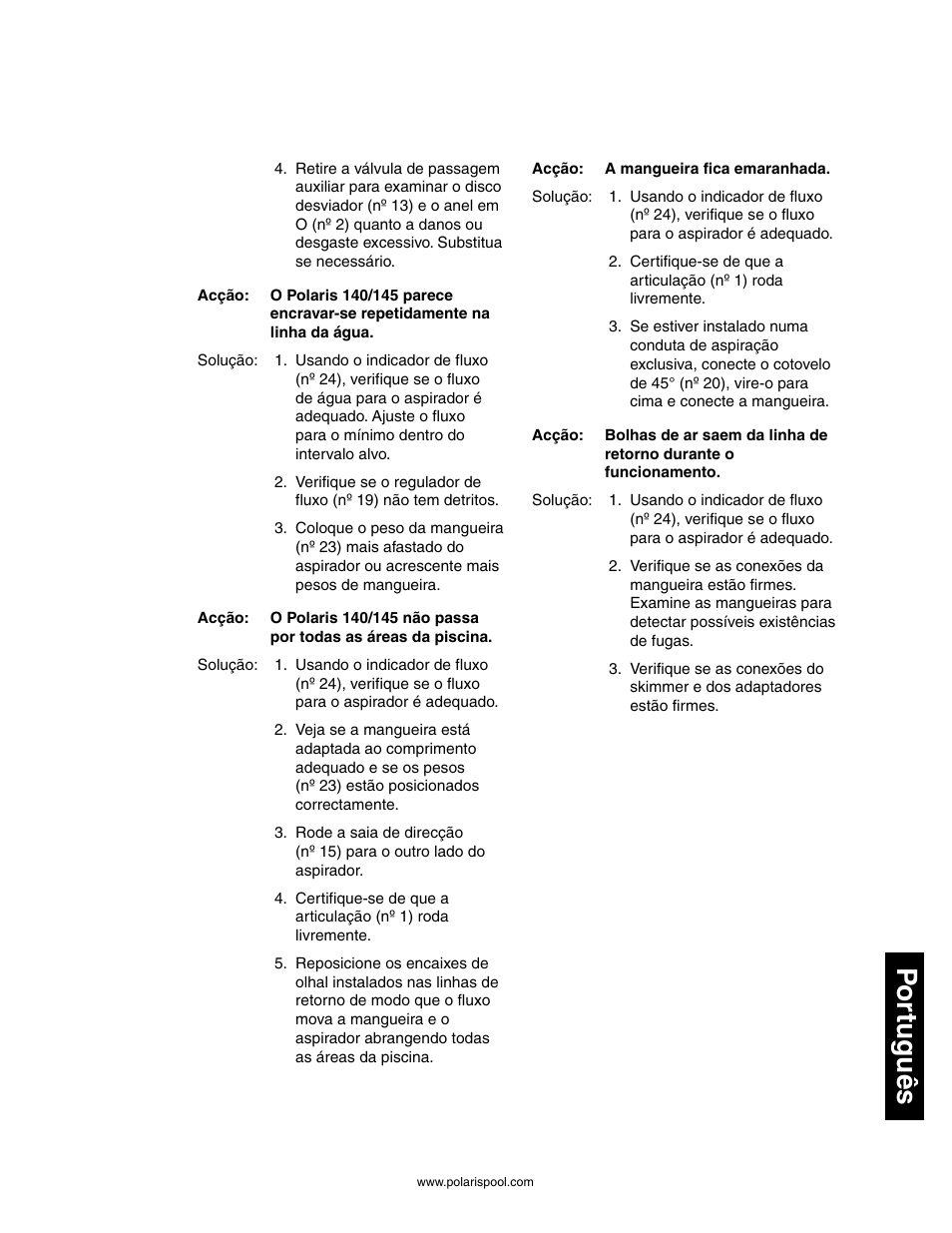 Por tuguês | Polaris 145 User Manual | Page 61 / 63