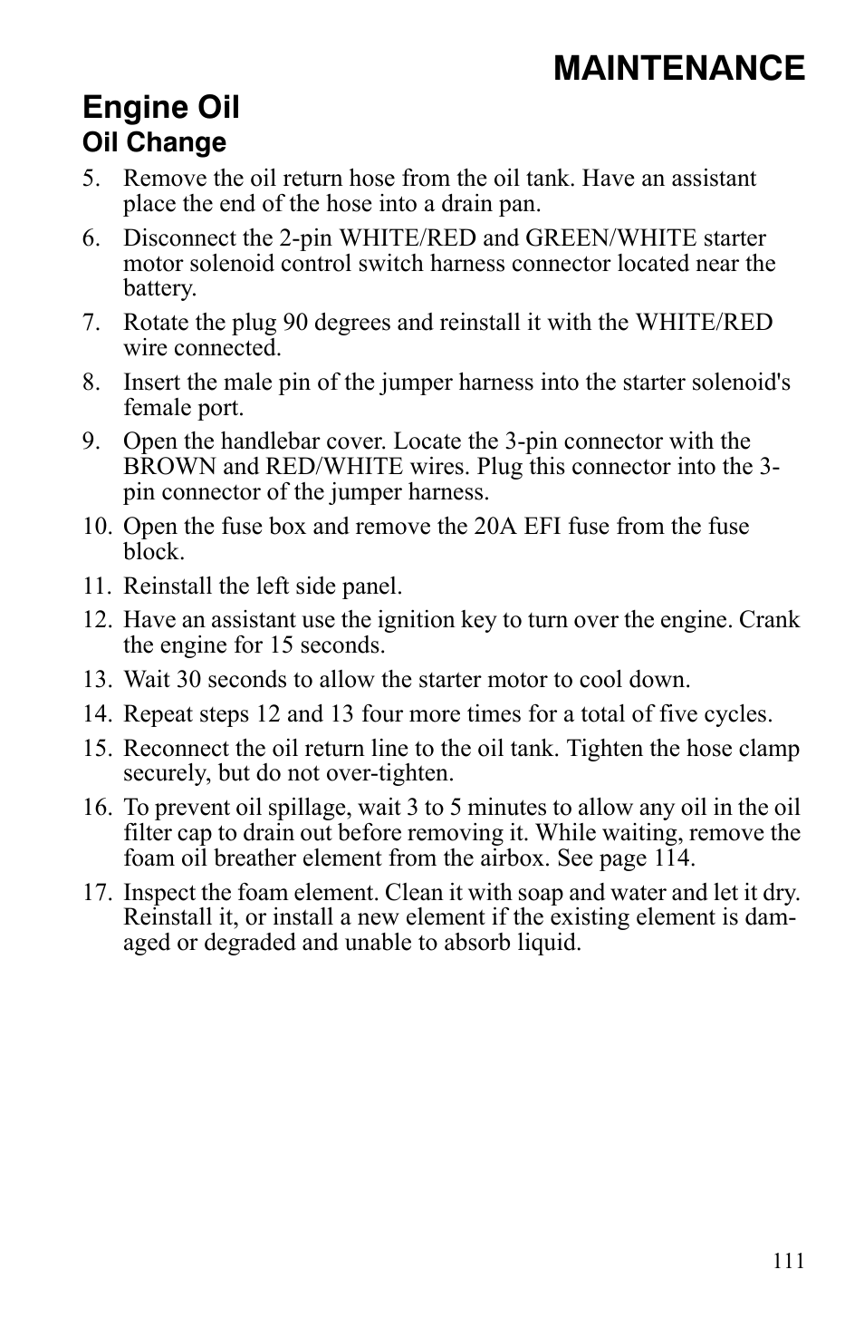 Maintenance, Engine oil | Polaris FST IQ Touring User Manual | Page 114 / 179